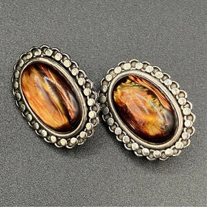 Stunning Amber Lucite Statement Clip On Earrings